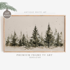 Christmas Frame TV Art, Winter Samsung Frame TV Art, Neutral Christmas, Snowy Forest Painting, Christmas Tree Art for TV, Holiday Decor |WA5