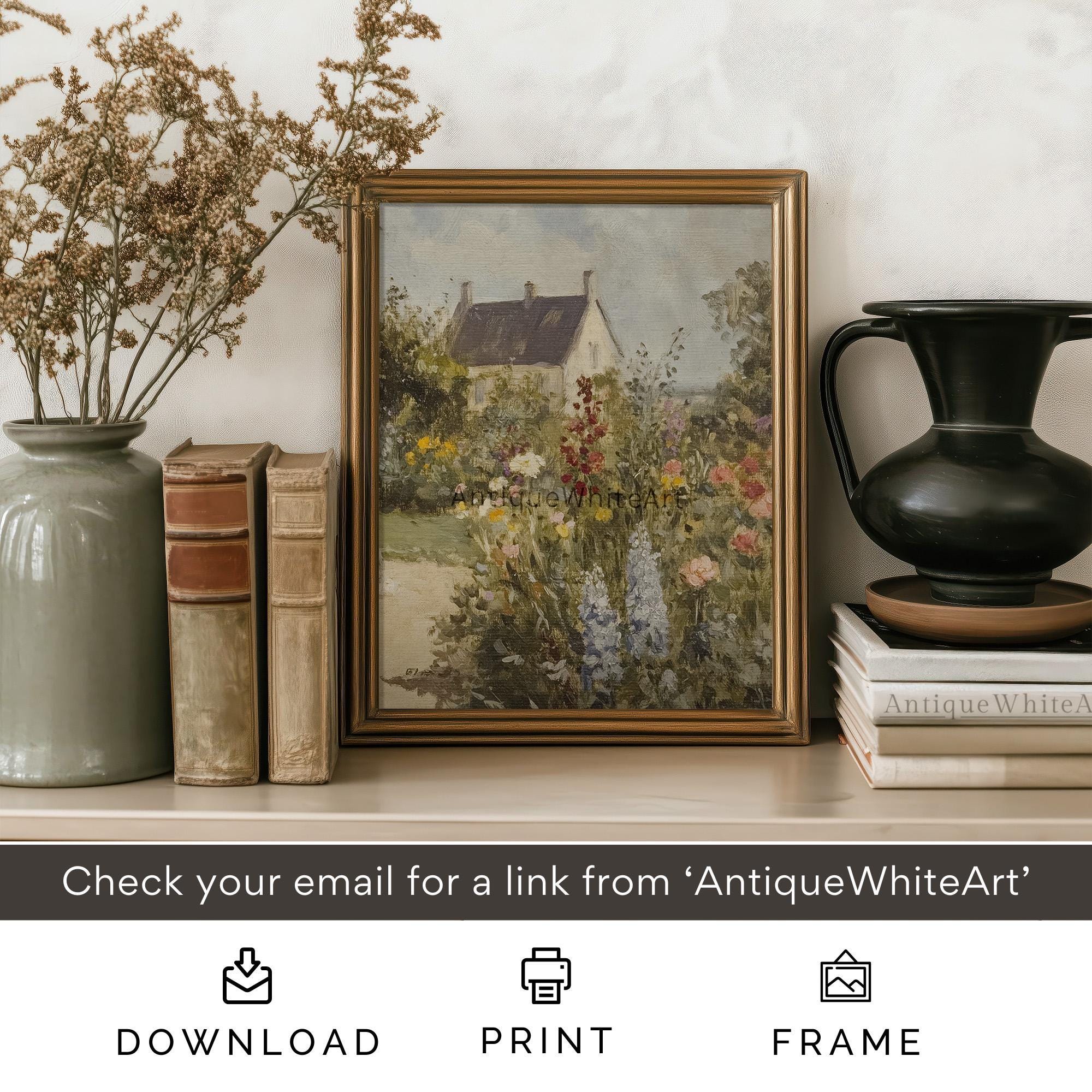 Printable Cottage Garden Wall Art, Spring Landscape Painting Print ...