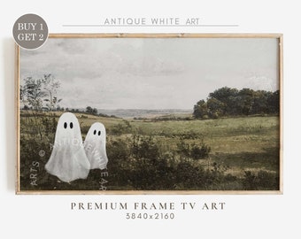 Cute Ghosts in Vintage Landscape Frame TV Art, Spooky Halloween Art for Tv, Ghosts Painting, Frame TV Halloween, Neutral Halloween Art |TV85