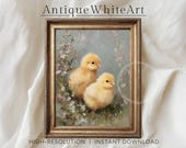 Baby Chicks Painting, Vintage Farmhouse Wall Art, Printable Digital Download | A759