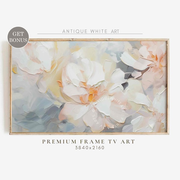 Frame TV Art Abstract Flower Oil Painting, Floral Art for Samsung Frame TV, Wildflower Art, Pastel Neutral Tones, Digital Download | TV109