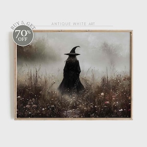 Halloween Witchy Prints, Printable Witch Wall Art, Halloween Rustic Decor, Farmhouse Wall Art Dark Halloween Painting, Digital Download A319