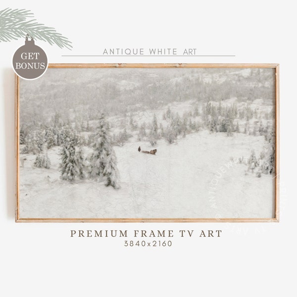 Frame TV Art, Vintage Snowy Winter Painting, Farmhouse Christmas Art for TV, Snowy Winter Landscape, Holiday Decor, Digital Download | TV205