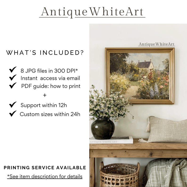 Printable Cottage Garden Wall Art, Spring Landscape Painting Print ...