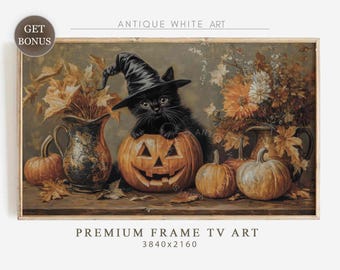 ハロウィンの黒猫ジャック・オー・ランタンフレームTVアート3点セット