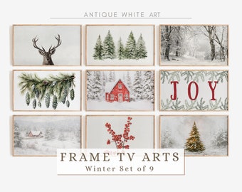 Christmas Frame TV Art Set, Farmhouse Winter, Holiday Arts, Christmas Decor, Vintage Winter Arts, TV Bundle, Samsung Frame TV Art Set | TS17