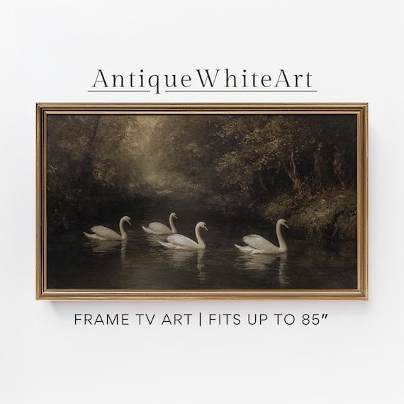 Swan Lake, Samsung Frame TV Art, Vintage Moody Painting, Antique Dark TV Art, Autumn Landscape, Fall Frame TV Art, Digital Download | TV691