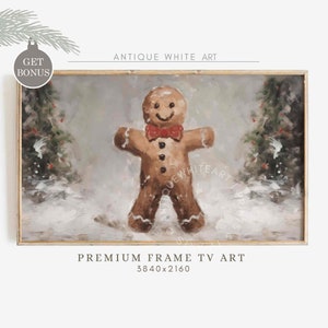 Kerst Samsung frame tv-kunst, Gingerbread Man-kunst voor tv, boerderijschilderij, kerstvakantiedecor, digitale tv-kunst downloaden | WA38