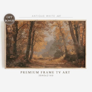 Fall Frame TV Art, Moody Fall Decor, Rustic Landscape Painting Samsung TV Art, Vintage Style Painting, Forest Landscape Screensaver | TV469
