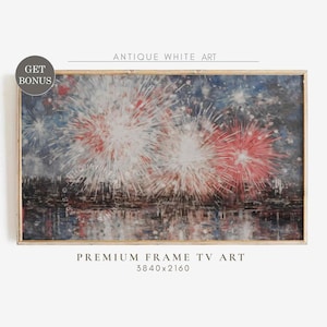 4th of July Samsung Frame TV Art, Fireworks Art for TV, Patriotic Red, White, and Blue Art, USA Independence Day Art, American Flag | TV430