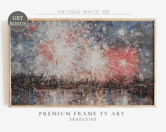 4th of July Samsung Frame TV Art, Fireworks Art for TV, Patriotic Red, White, and Blue Art, USA Independence Day Art, American Flag | TV430