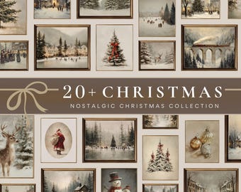 Vintage Christmas Print Set of 20+: Neutral Holiday Gallery Wall (Digital Download) S155
