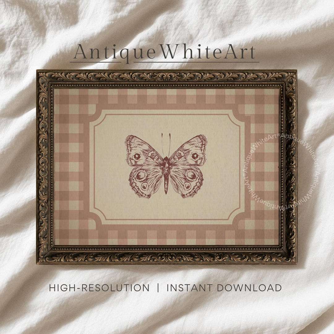 Printable Butterfly Art, Vintage Pink Print, Cottagecore Wall Art ...