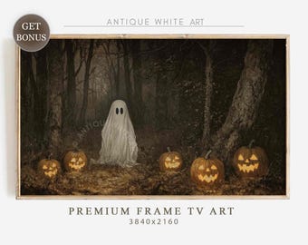 Arte de Halloween para marcos de TV, Arte de fantasmas en el bosque, Arte de otoño oscuro para marcos de TV, Pintura rústica de otoño, Arte digital de fantasmas melancólicos TV503