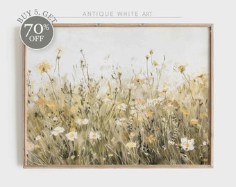 Pintura a óleo imprimível de paisagem de campo de flores silvestres, impressão de arte de paisagem campestre, arte de parede para casa de campo, download digital | A230