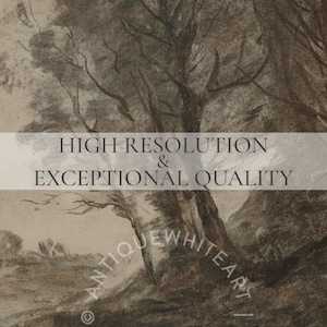 May include: A sepia-toned landscape art print featuring trees and a distant field. The artwork has a vintage aesthetic, with the text "HIGH RESOLUTION & EXCEPTIONAL QUALITY" and "ANTIQUEWHITEART" overlaid on the image.