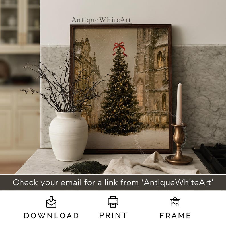 Vintage Christmas Tree: Winter Landscape Print, Rustic Farmhouse Decor ...