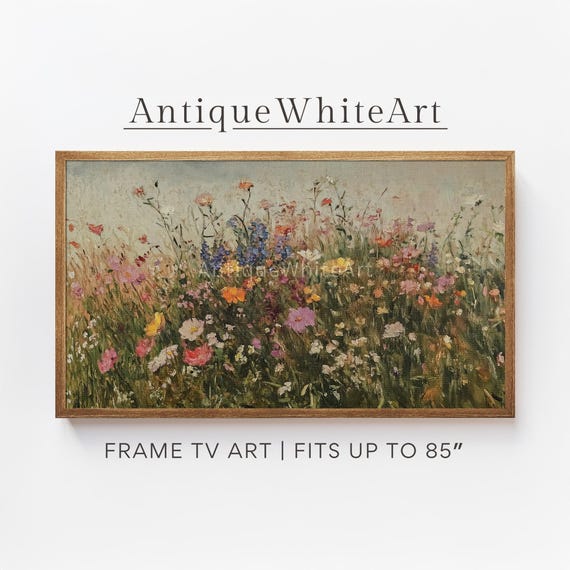 Samsung Frame TV Art, Spring Wildflower Field, Country Flowers Art, Warm Tone Wildflowers Art,  Digital Download Frame TV Art | TV600