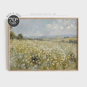 Printable Summer Wildflower Field Painting, Wildflowers Print, Flower Meadow Landscape, Spring Country Field Wall Art, Digital Download A229