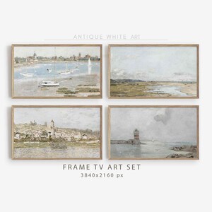 Summer Neutral Samsung Frame TV Art Set of 4, Vintage Coastal Paintings, Pastel Colors, Sea Art, Minimal Landscape, Beach Frame TV Art |TS48