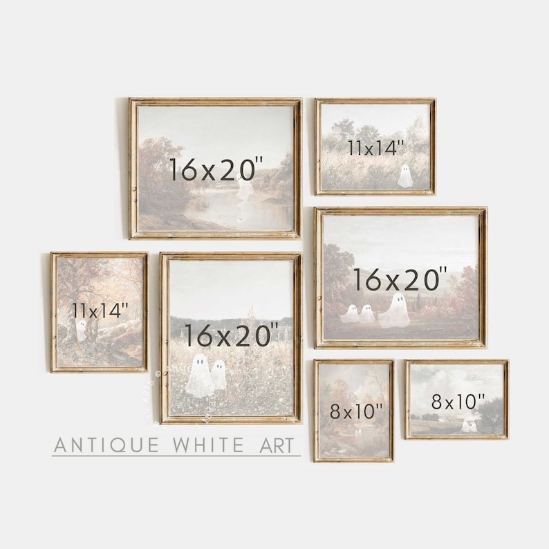 Cute Ghosts in Vintage Paintings, Printable Halloween Gallery Set, Halloween Decor, Farmhouse Gallery Wall Set, Downloadable Prints S36 image 2