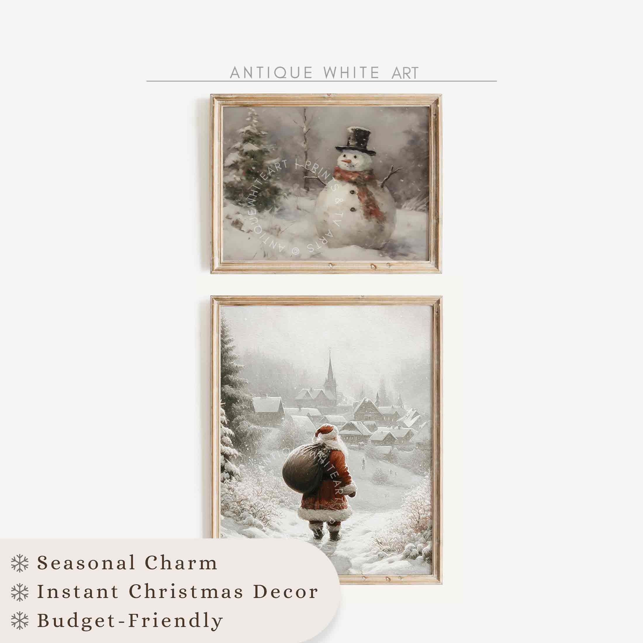 Printable Vintage Christmas Tree Prints, Set of Moody Winter Wall Arts ...