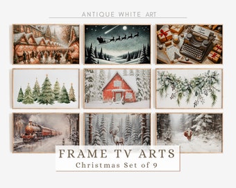 Weihnachtsrahmen TV Art Set, Bauernhaus Winter, Urlaub Kunst, Weihnachtsdekor, Vintage Winter Kunst, TV-Bundle, Samsung Rahmen TV Art Set | TS20