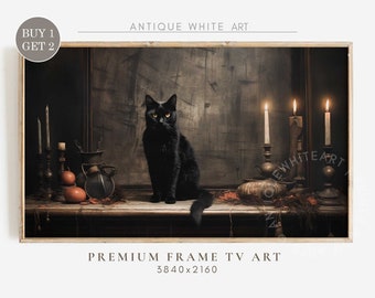 Halloween Frame TV Art, Black Cat Art for Frame TV,  Dark Classic Halloween Downloadable Art,  Halloween Samsung Frame TV Art | TV156