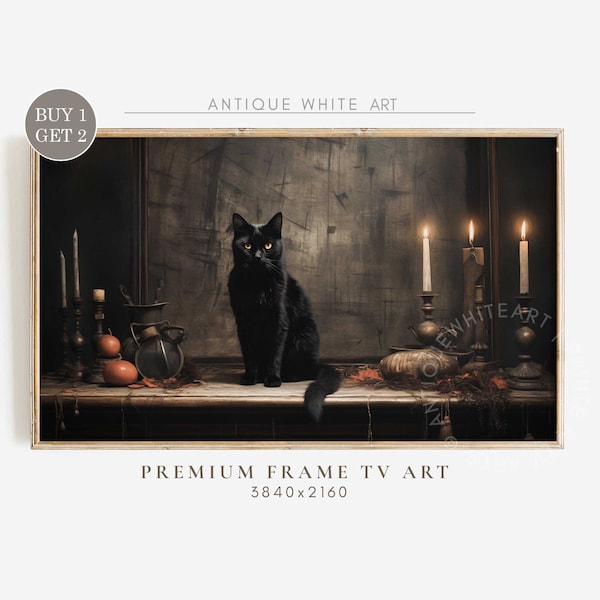 Halloween Frame TV Art, Black Cat Art for Frame TV,  Dark Classic Halloween Downloadable Art,  Halloween Samsung Frame TV Art | TV156