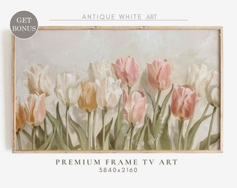 Samsung Frame TV Spring Art, Tulip Easter Art for Frame Tv, Pastel Flowers, Neutral Toned Soft Floral TV Art, Digital Download | TV312