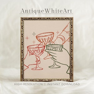 Proost, print retro barwagen, afdrukbare trendy barwagen poster, digitale keuken muurkunst, cocktaildrankjes, champagne muurkunst | A456