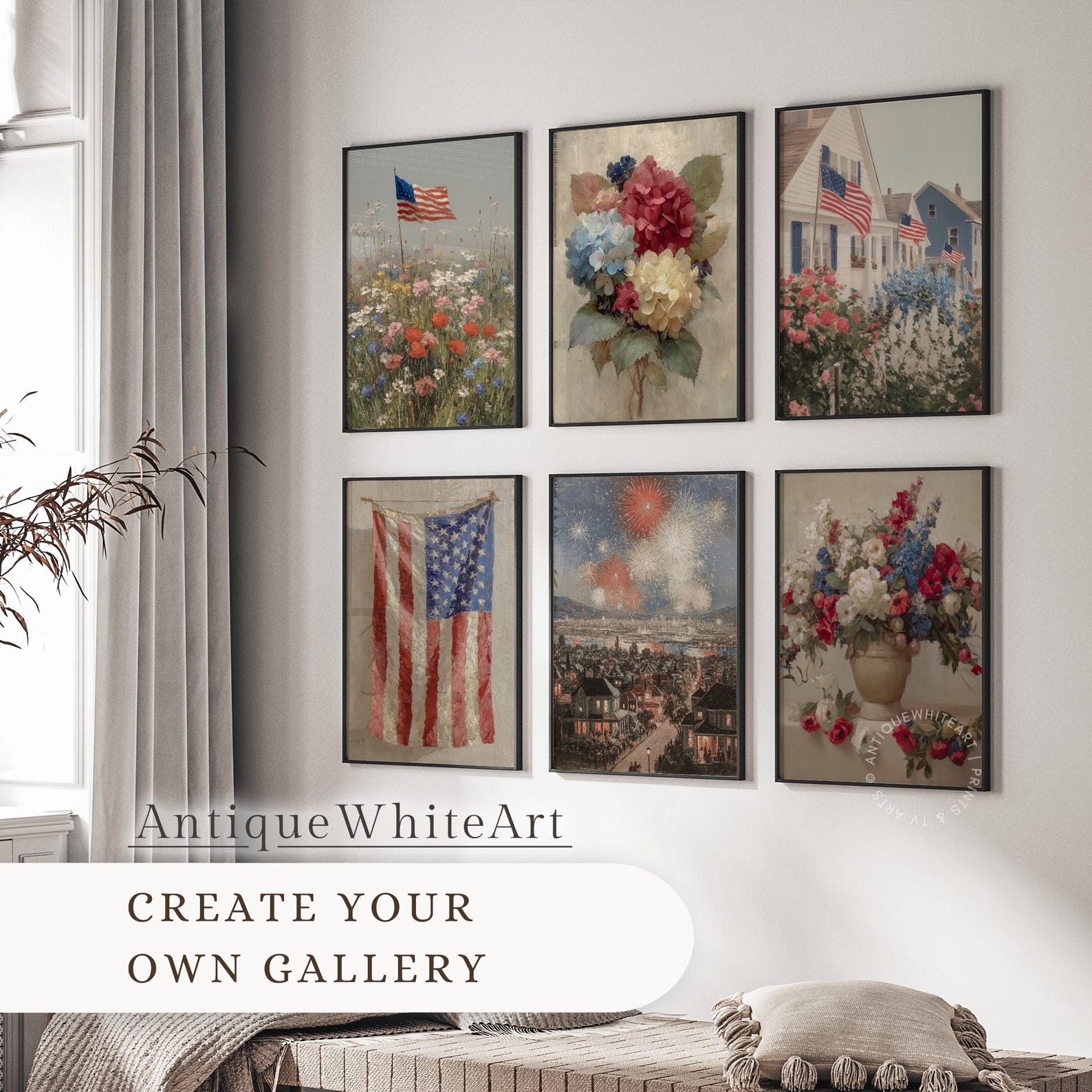 Printable Independence Day Wall Art Set of 6, 4th of July Painting ...