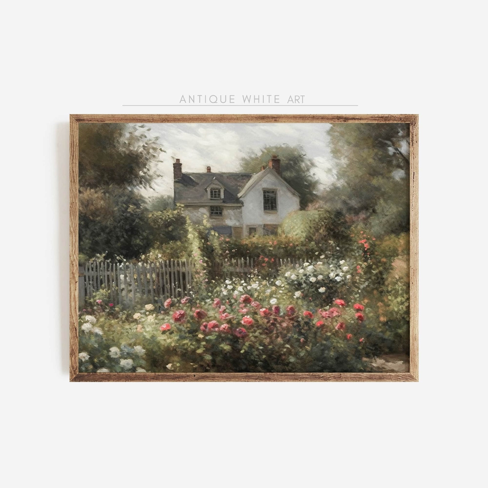 Printable Cottage Rose Garden, Vintage Oil Painting, Cottagecore Wall ...