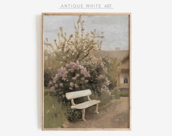 Printable Cottage Rose Garden, Vintage Oil Painting, Cottagecore Wall Art Decor, Farmhouse Print, Spring Decor, Digital Download | A141