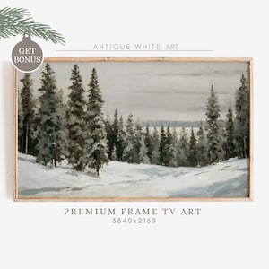 Vintage Winter Samsung Frame TV Art, Snowy  Forest Painting, Fir Trees Art for TV,  Winter Landscape, Farmhouse Decor, Digital Download WA31