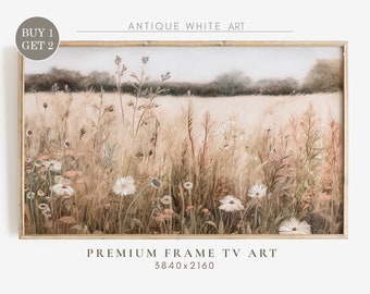 Samsung Frame TV Wildflower Art, Flower Meadow, Warm Tone Field Landscape, Country Painting, Digital Download Frame TV Art | TV06