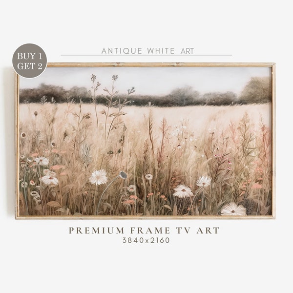 Samsung Frame TV Wildflower Art, Flower Meadow, Warm Tone Field Landscape, Country Painting, Digital Download Frame TV Art | TV06