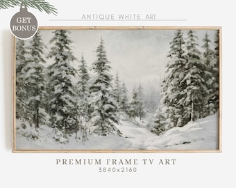 Winter Forest Painting Samsung Frame TV Art, Snowy Pine Trees Art for TV, Vintage Winter Landscape, Farmhouse Decor, Digital Download | WA34