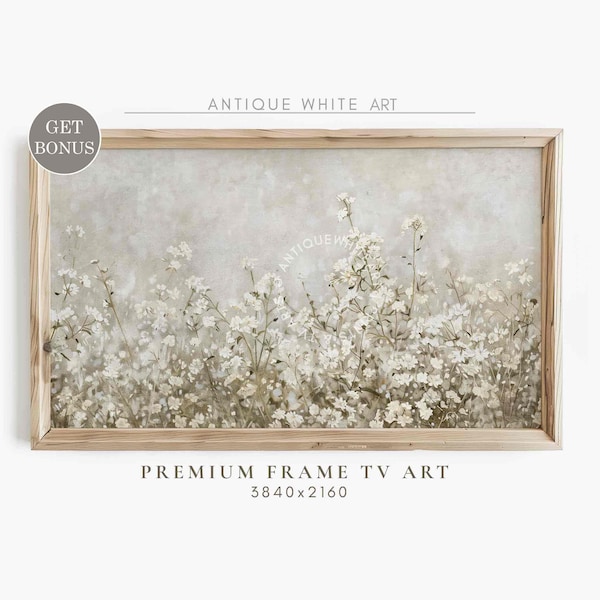 Samsung Frame TV Art, Neutral Floral, White Summer Flowers Painting, Country Spring Wildflowers, Farmhouse TV Art, Digital Download | TV393