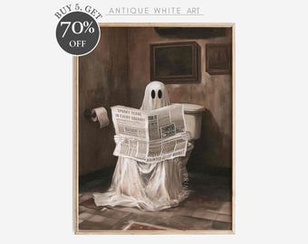 Decoración de pared espeluznante de Halloween, Arte de inodoro con fantasmas, Decoración de baño de Halloween, Pintura de fantasma divertida, Arte rústico de temporada de otoño, Descarga instantánea / A327