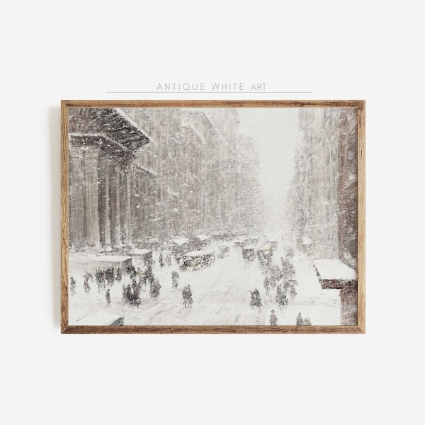 Vintage Christmas New York Print, Snowy Winter City Wall Art, Christmas Wall Art, Snowy Winter Cityscape, Winter Print, Printable Art | A64