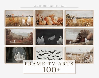 Halloween Frame TV Art Set, Ghost in Wildflower Field, Vintage Fall Landscape Paintings, Halloween Spooky Arts, Samsung Frame TV Set |TS12