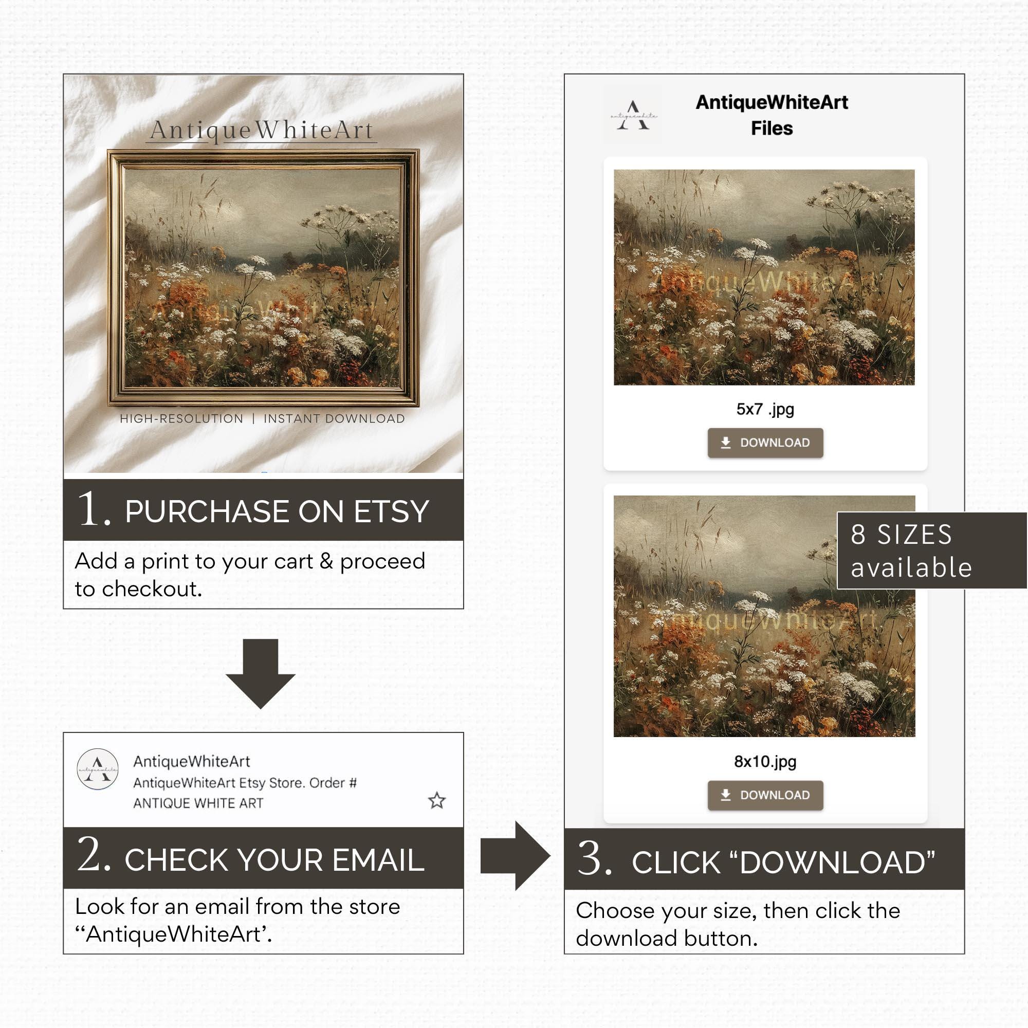 Printable Fall Wildflower Wall Art, Muted Vintage Autumn Prints, Rustic ...