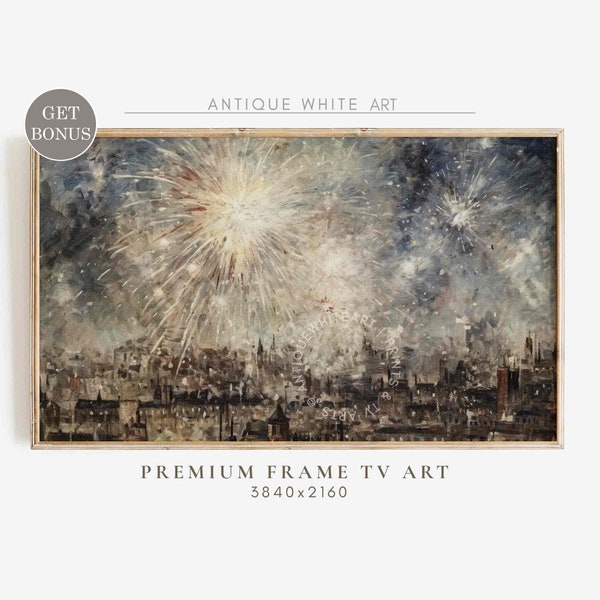 New Year Samsung Frame TV Art, Fireworks Art for TV, Year end Party Decor, New Year Art, Farmhouse Painting, New Year Holiday Decor | WA61