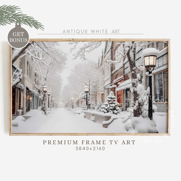 Frame TV Art Winter Village, Farmhouse Christmas Art for TV, Snowy Winter Painting, Holiday Decor, Digital Download | TV123