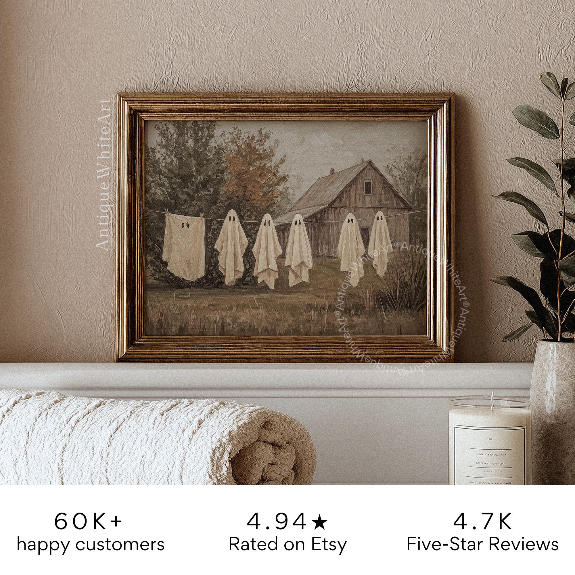 Cute Ghost Halloween Laundry Room Wall Art, Printable Vintage Farmhouse ...