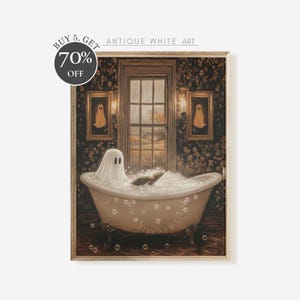 Halloween Bathroom Print, Ghost in Bathtub Wall Art, Halloween Bathroom Decor, Ghost Painting, Spooky Halloween Decor, Instant Download A349