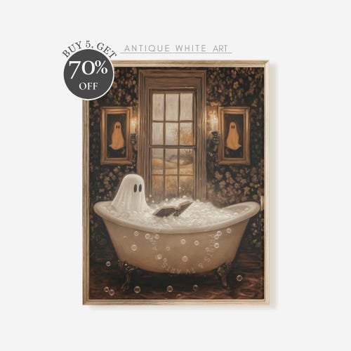 Lámina para baño de Halloween, Fantasma en la bañera, Decoración de baño de Halloween, Pintura de fantasma, Decoración espeluznante de Halloween, Descarga instantánea A349