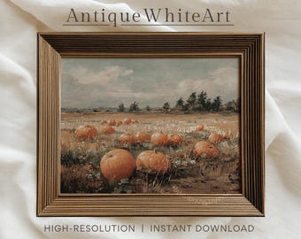 PRINTABLE Pumpkin Field Wall Art, Vintage Fall Oil Painting, Instant Download, Autumn Country Landscape, Fall Decor, Downloadable Art | A535