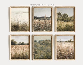 Set of 6 Printable Wildflower Wall Art, Gallery Set of 6 Antique Wall Art Prints, Vintage Farmhouse Landscape Downloadable Art Print | S33